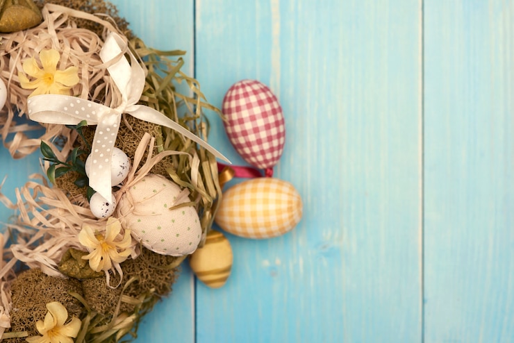 Foto gratuito ghirlanda pasquale realizzata con materiali naturali