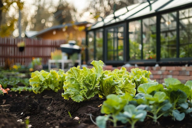 Giardino sostenibile fotorealistico con piante coltivate in casa