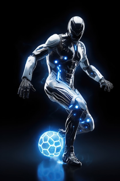 Giocatore di calcio futuristico con luci brillanti