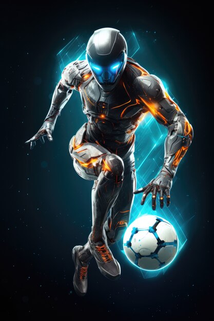 Giocatore di calcio futuristico con luci brillanti
