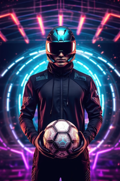 Giocatore di calcio futuristico con luci brillanti