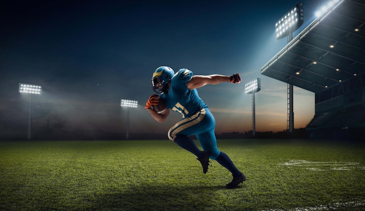 Foto gratuito giocatore di football americano di football americano nello stadio di sport professionistico