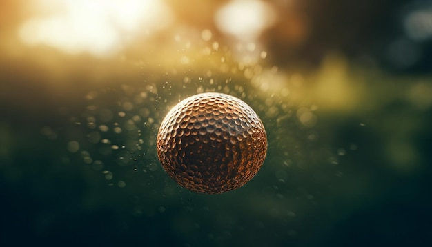 Giocatore di golf che colpisce la palla sul campo di erba verde generato dall'intelligenza artificiale
