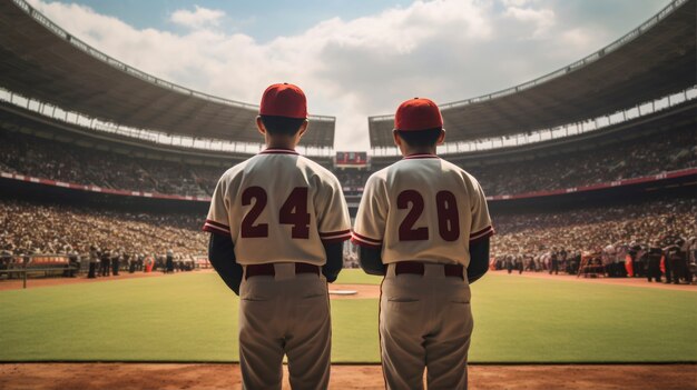 Giocatori di baseball di vista posteriore sul campo