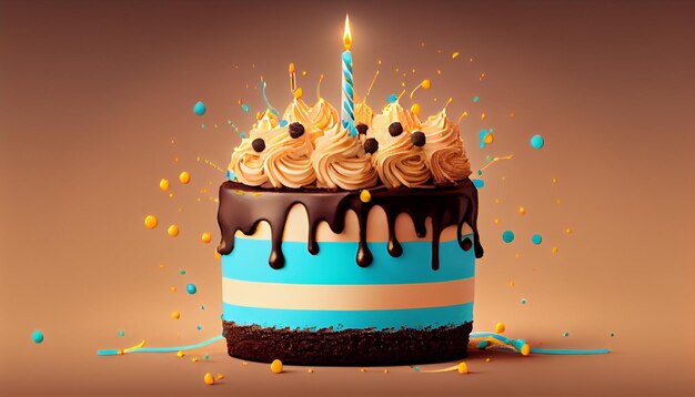 Gioiosa festa di compleanno con una deliziosa torta al cioccolato AI generativa