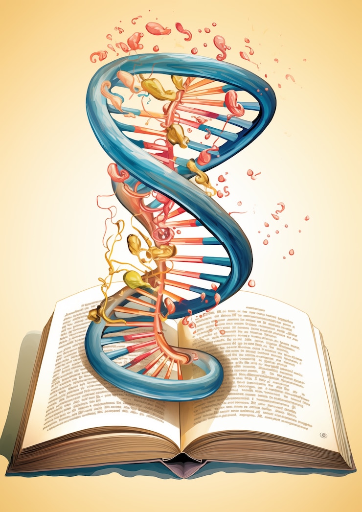 Foto gratuito giornata internazionale dell'istruzione in stile cartone animato con dna e libro