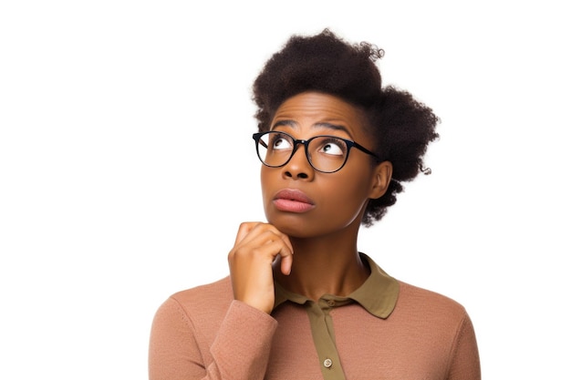 giovane donna afroamericana dubbia pensiero o scelta concetto