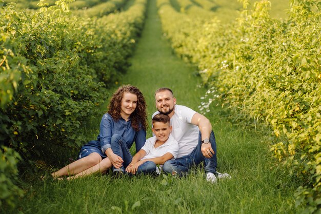 Giovane famiglia che osserva mentre camminando nel giardino