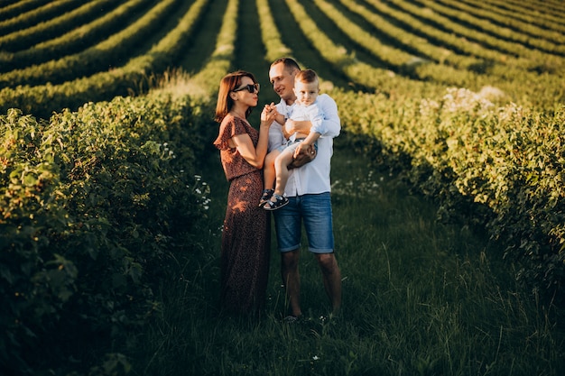 Giovane famiglia con figlio piccolo in un campo