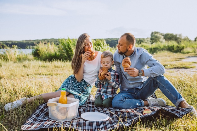 Giovane famiglia con figlio piccolo, pic-nic nel parco