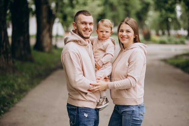 Giovane famiglia con il loro piccolo bambino nel parco