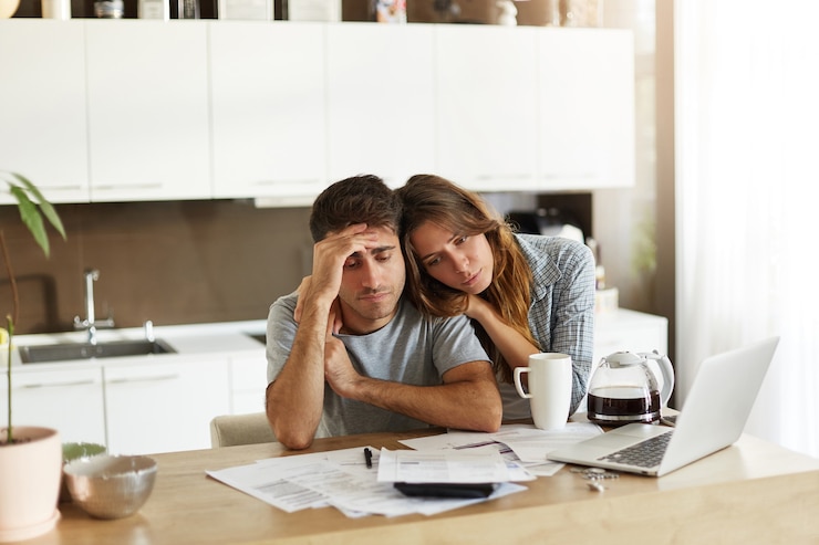 Foto gratuito giovani coppie che controllano il loro bilancio familiare