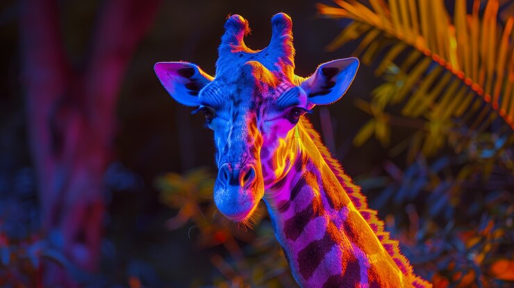 Foto gratuito giraffe in luci al neon