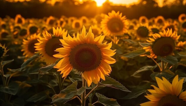 Girasole vibrante nella bellezza dorata della natura del prato generata da AI