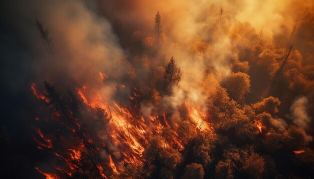 Gli incendi boschivi in fiamme creano un inferno in natura generato dall'intelligenza artificiale