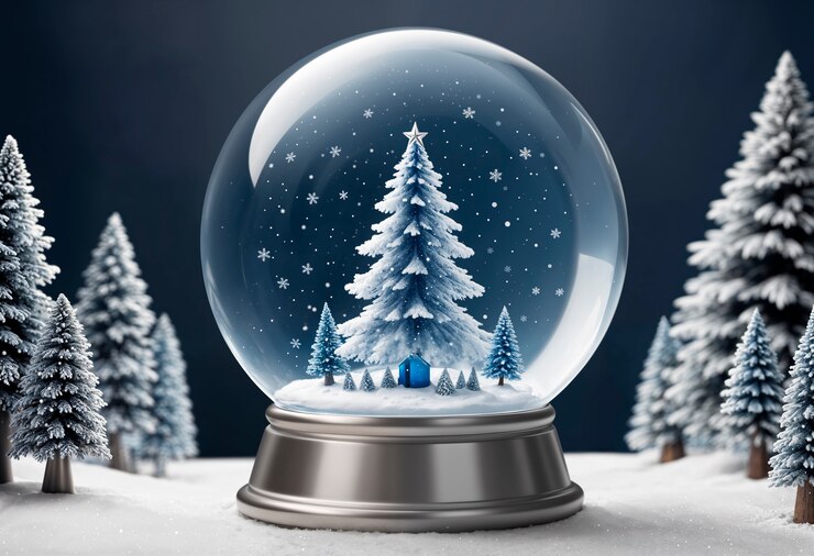 Foto gratuito globo di neve di natale con illustrazione di albero di natale