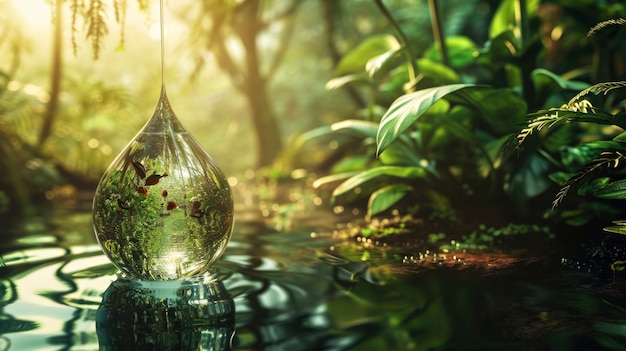 goccia d'acqua realistica con un ecosistema per la giornata mondiale dell'acqua