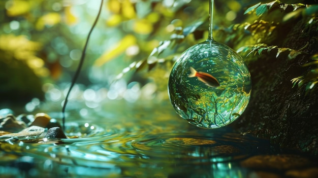 Goccia d'acqua realistica con un ecosistema per la giornata mondiale dell'acqua