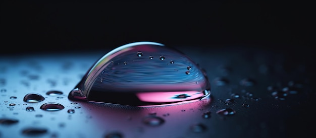 Goccia d'acqua trasparente e brillante su una superficie liscia Immagine generata da AI