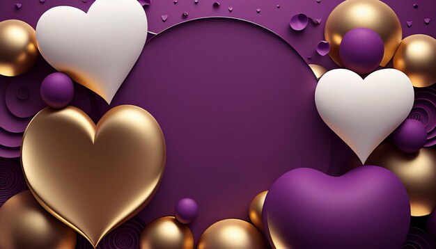 Golden circle e palloncini san valentino sfondo viola 3d ai generativo