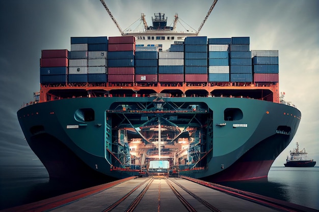 Grande nave da carico con container nell'IA generativa del porto