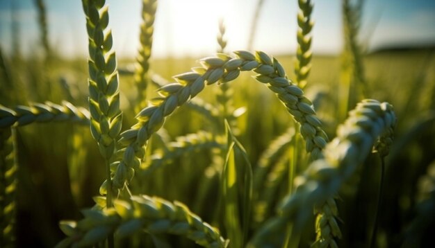 Grano maturo in prato verde e giallo generato da AI