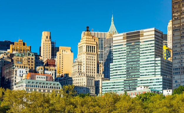 Grattacieli alti edifici del centro di New York negli Stati Uniti