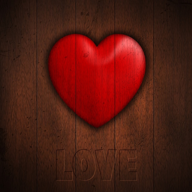 Grunge background con il cuore su tavole di legno scuro