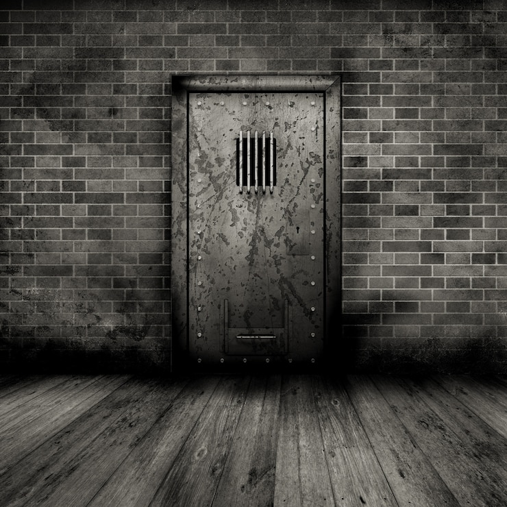 Foto gratuito grunge stile degli interni con una porta di prigione
