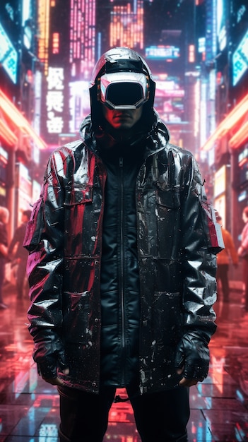 Guerriero cyberpunk in uno scenario urbano