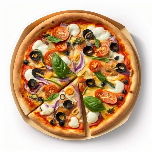 Gustosa pizza a fette con vista dall'alto Pizza rotonda tradizionale italiana
