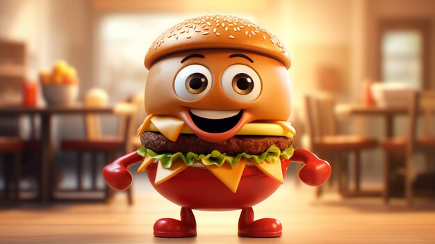 Hamburger 3d con caratteristiche dei personaggi dei cartoni animati