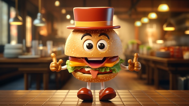 Hamburger 3d con caratteristiche dei personaggi dei cartoni animati