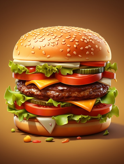 Hamburger 3d dall'aspetto delizioso con sfondo semplice