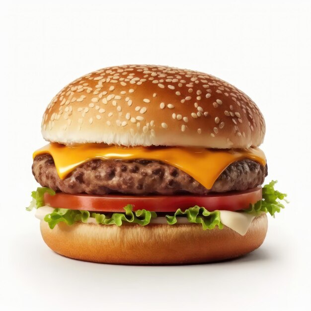 Hamburger isolato su sfondo bianco Fastfood hamburger fresco con manzo e formaggio