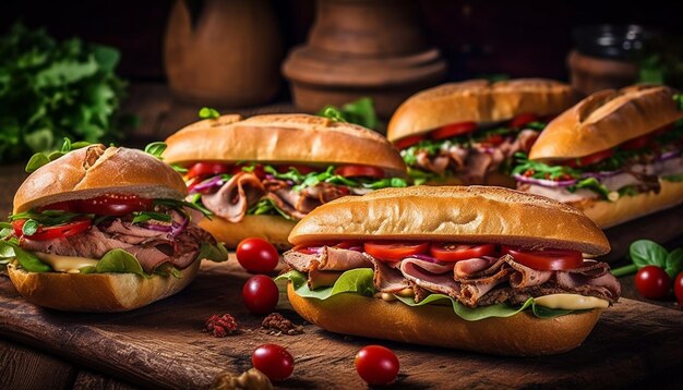 Hamburger rustico alla griglia e patatine fritte su ciabatta generata da AI