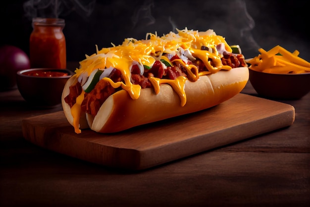 Hot dog di manzo alla griglia con spuntino al ketchup AI generativo