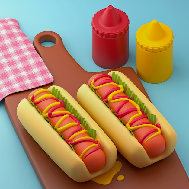 Hot dog e salse in stile cartone animato