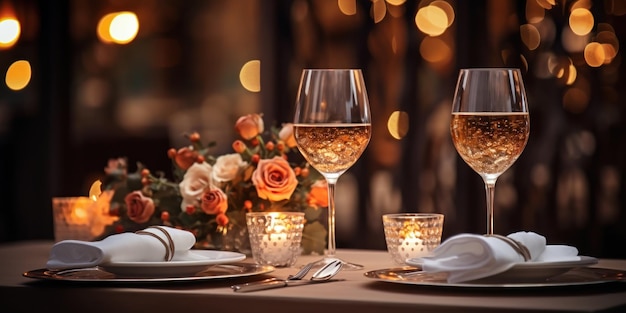 I bicchieri da vino disposti su un tavolo fanno parte di una cena invitante