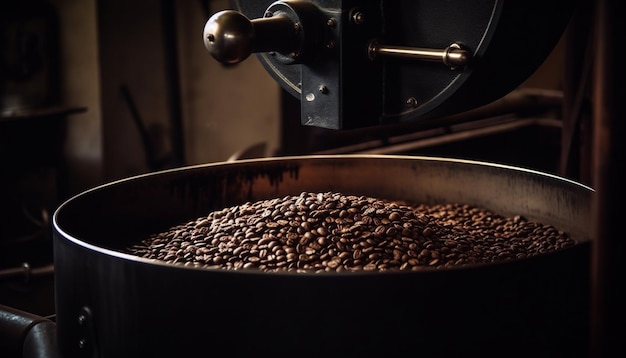 I chicchi di caffè appena macinati alimentano l'officina del barista generata dall'intelligenza artificiale