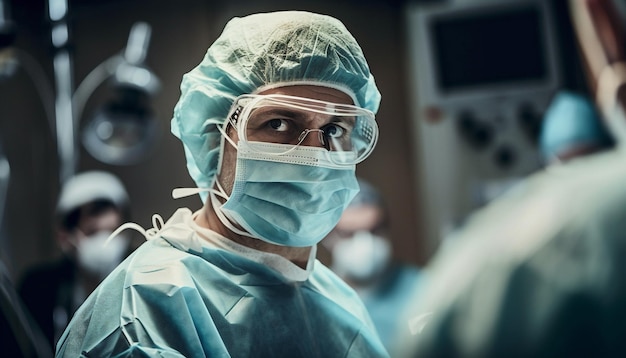 I chirurghi professionisti in DPI eseguono procedure mediche generate dall'intelligenza artificiale