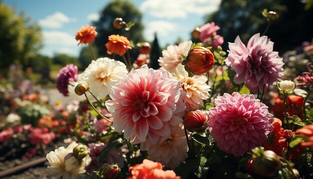 I colori vibranti del bouquet della natura sbocciano nel prato estivo generato dall'intelligenza artificiale