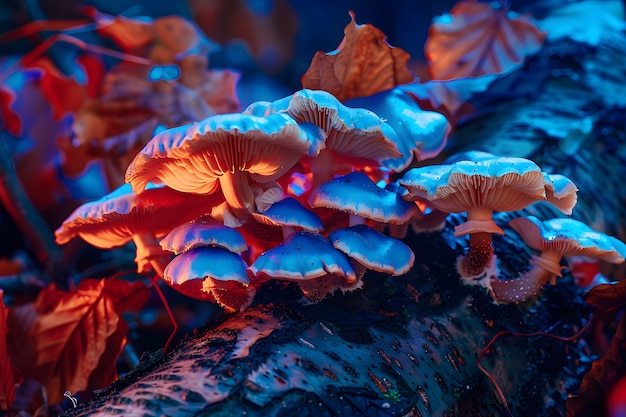 I funghi visti con intense luci dai colori vivaci