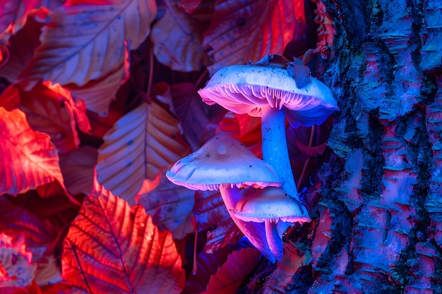 I funghi visti con intense luci dai colori vivaci