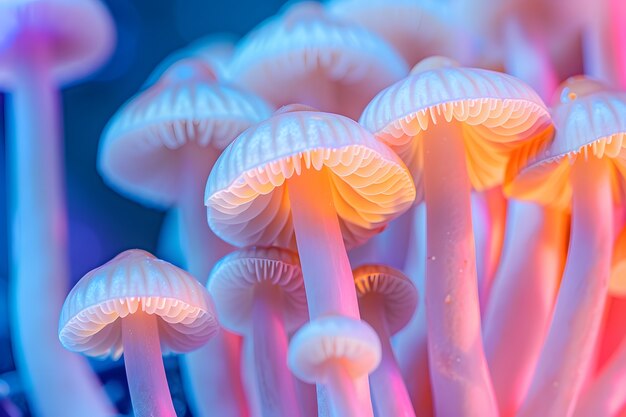 I funghi visti con intense luci dai colori vivaci