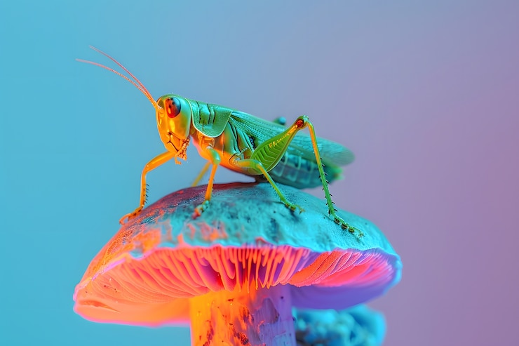 Foto gratuito i funghi visti con intense luci dai colori vivaci