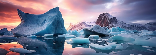 iceberg nel mare del nord all'alba immagine generata dall'IA