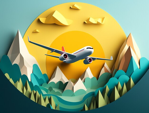 Icona di viaggio 3D con aereo