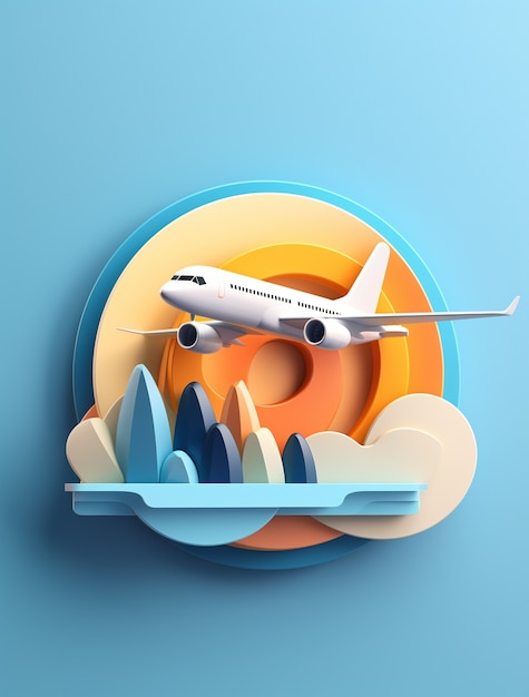 Icona di viaggio 3D con aereo