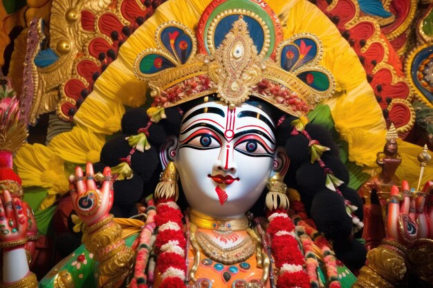 Idolo indù Balarama splendidamente decorato durante il Rath Yatra Festival Ai generativo
